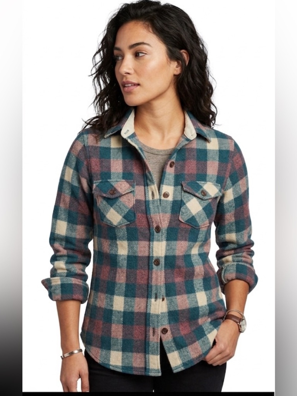 WOOLRICH RARE wool/nylon Vintage Shirt/green plaid girls Sze 14 Ladies sze Small